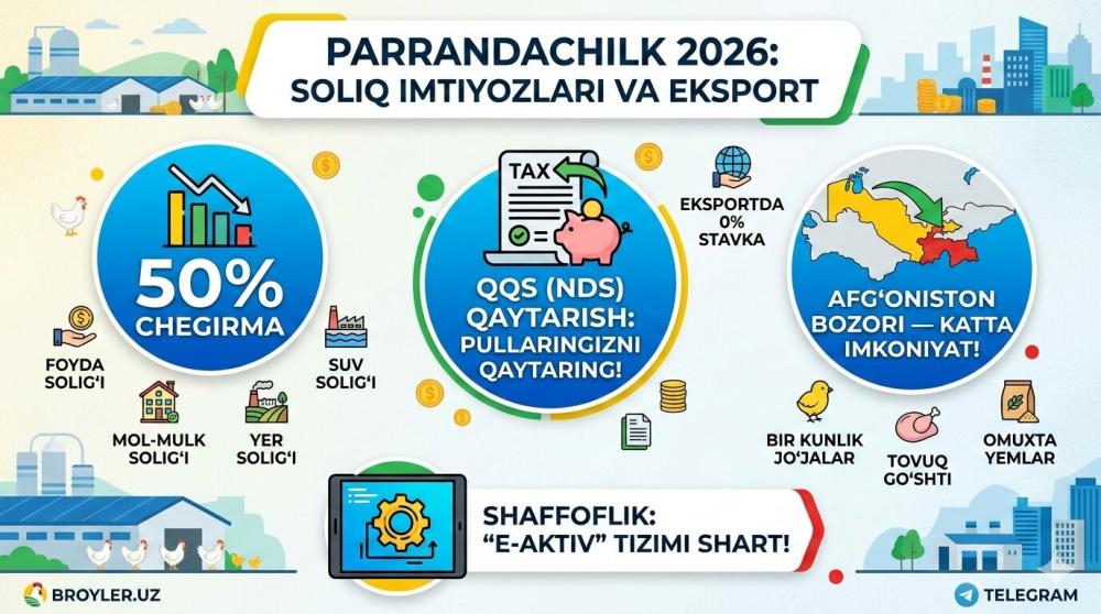 Davlatdan QQSni qaytarib olish — 2026-yilda bu qanchalik real? Parrandachilik Sektori 2026: Yangi Soliq Rejimi va Eksport Strategiyalari