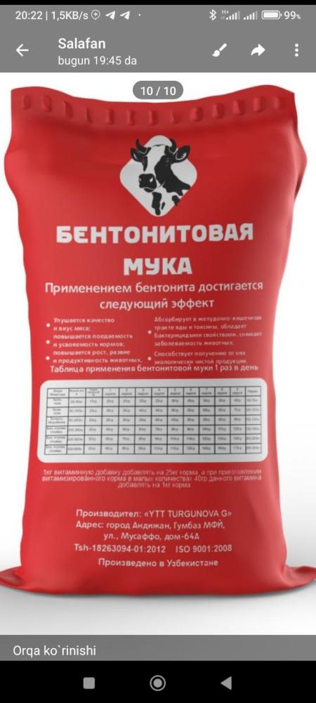 Eco bentonit uy hayvonlari uchun